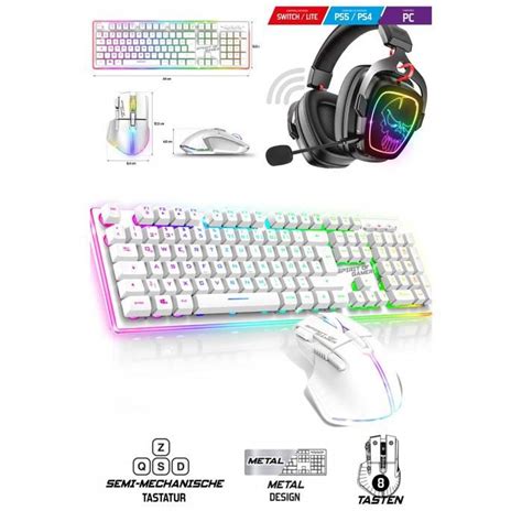 Clavier Semi M Canique Sans Fil Blanc Rgb Pro Spirit Of Gamer Souris