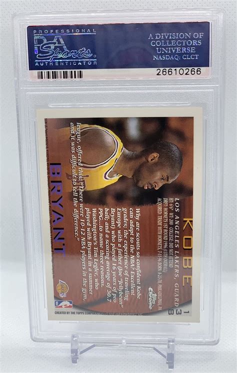 1996 Topps Chrome Kobe Bryant ROOKIE RC 138 PSA 10 GEM MINT HOF Lakers