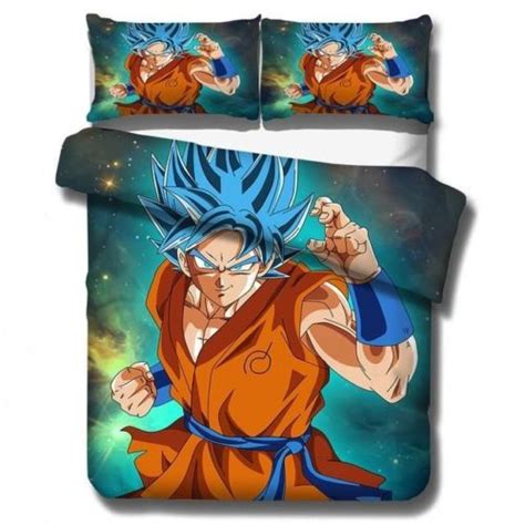 Dragon Ball Z Bed Set Goku Super Saiyan Blue Anime Bedding