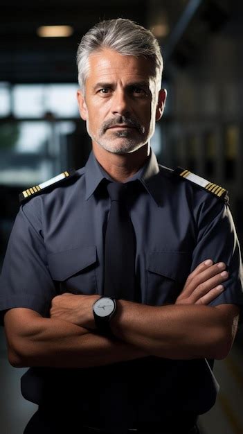 Un Hombre En Uniforme Con Los Brazos Cruzados Foto Premium