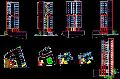 Planos De Departamento Una Torre En Dwg Autocad Vivienda Multifamiliar