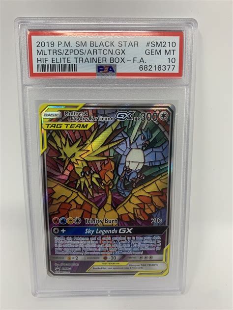 Pokemon Moltres Zapdos Articuno PSA 10 Tag Team GX SM210 Stained Glass