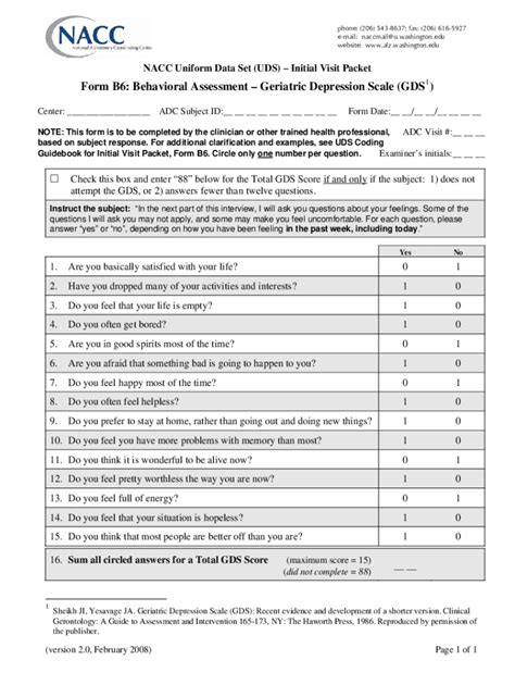 Fillable Online Geriatric Depression Scale Short Form Fax Email Print