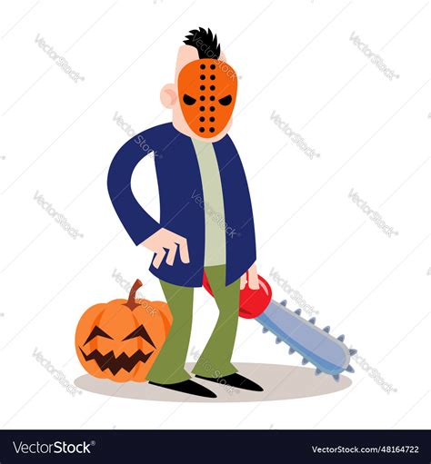 Murderer Hold Chainsaw Cute Halloween Cartoon Vector Image