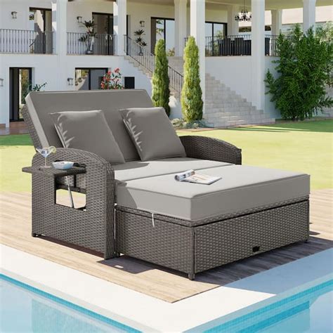 Harper Bright Designs Gray Wicker Outdoor Chaise Lounge Reclining