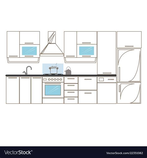 Kitchen interior sketches hand drawing front view Vector Image