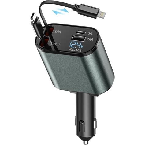 120W Chargeur De Voiture Retractable 4 En 1 Chargeur Voiture Rapide