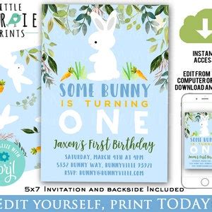 Boy Some Bunny Is Turning One Invitation Blue Bunny First Birthday