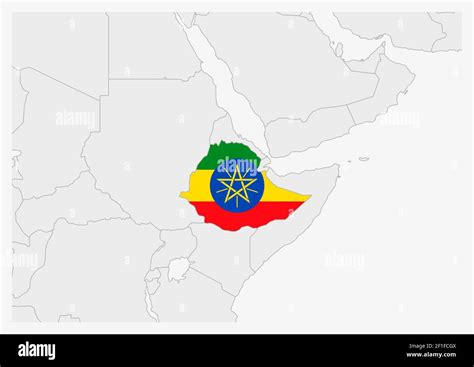 Ethiopia map highlighted in Ethiopia flag colors, gray map with ...