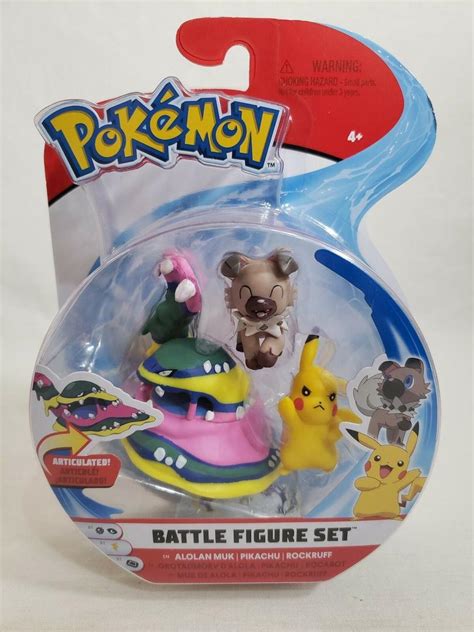 Pokemon Battle Pikachu Alolan Muk Rockruff Battle Figure Set New