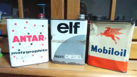 Lot Anciens Bidons Huile Publicitaires Antar Elf Mobiloil Eur