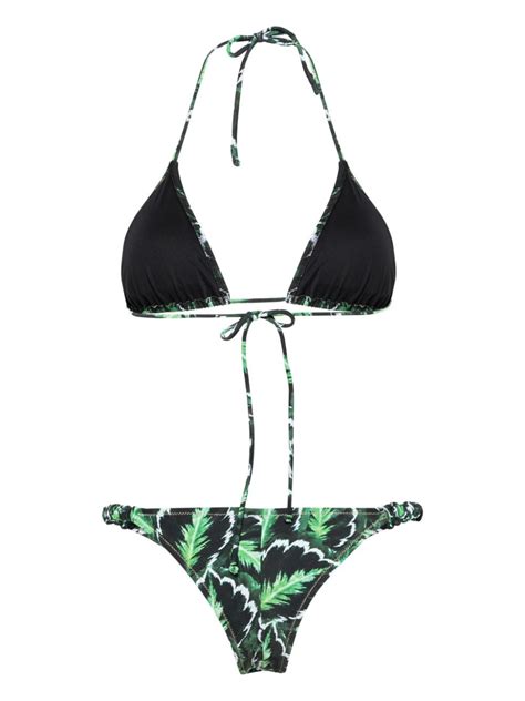 Reina Olga Scrunchie Leaf Print Bikini Set Farfetch