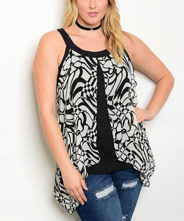 This Black White Geometric Split Front Sidetail Top Plus Is Perfect