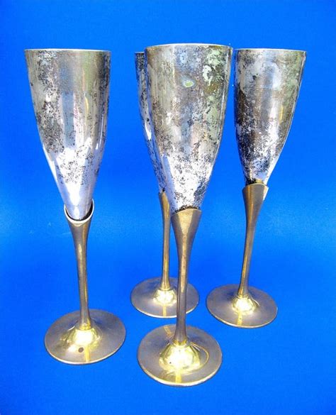 Tall Goblets Set Of 4 Silver And Gold Etsy Silver Goblet Gold