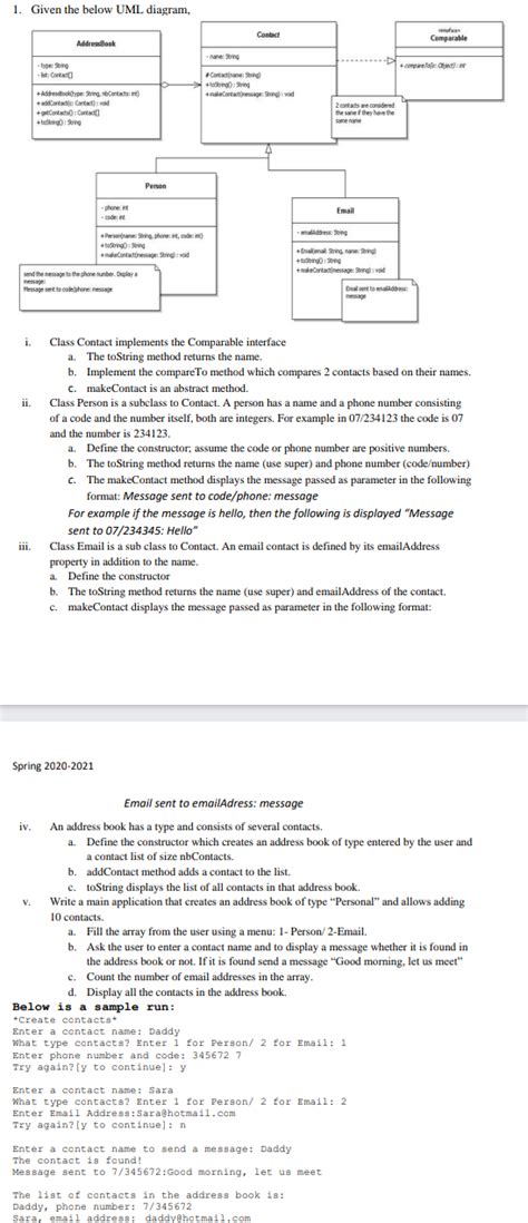 Solved 1 Given The Below UML Diagram Contact Comparable Chegg