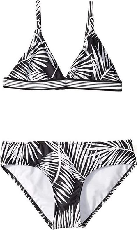 Seafolly Tahitian Skies Tri Kini Meisjes Bikini Met Elastische Band Palm Zwart Wit Bol