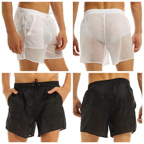 Satın alın Mens Drawstring Beach Shorts Pure Color See Through Swim