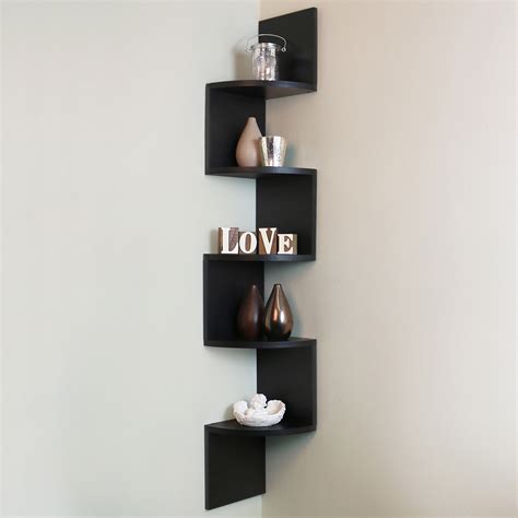 Tier Black Wall Mounted Zigzag Corner Floating Shelf Shelves Display