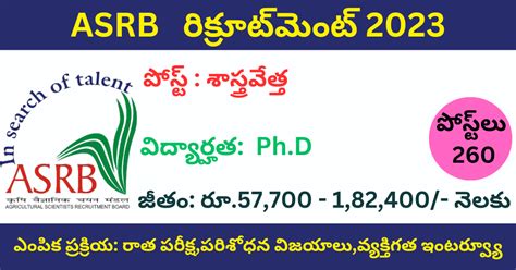 ASRB Recruitment 2023 Apply Online For 260 Scientist Posts