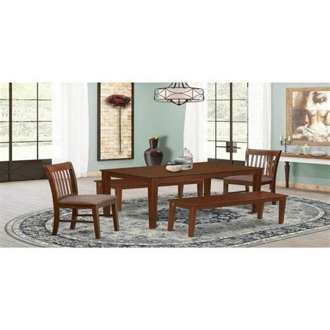 East West Furniture 5 Piece Rectangle Mahogany Finish Solid Wood Top