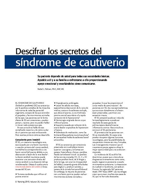 Descifrar los secretos del síndrome de cautiverio 8 Nursing 2010