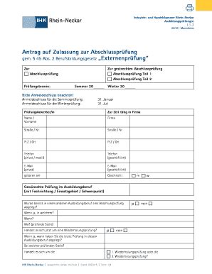 Ausfüllbar Online rhein neckar ihk24 Antrag auf Zulassung zur