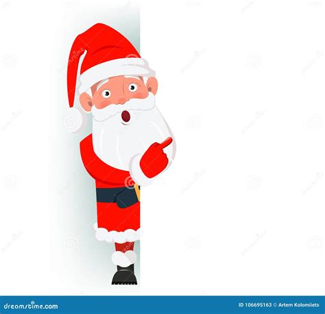 Surprised Santa Claus Standing Behind a Sign and Showing on Blank