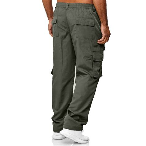 Yinechencer 2024 Mens Polyester Cargo Pants Men Running Pants Twill Work Pant Elastic Waist