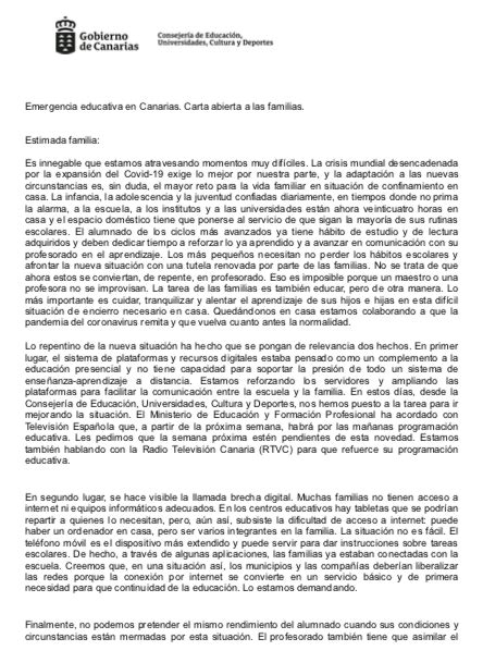 Carta Abierta A Las Familias Ceip La Hubara