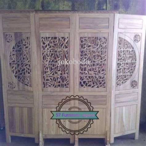 Jual Partisi Pemisah Ruangan Sketsel Ukir 4 Pintu Kayu Jati Mentahan