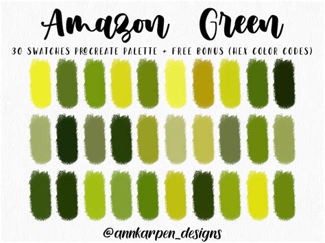 Amazon Green Procreate Palette Hex Color Codes Instant Digital