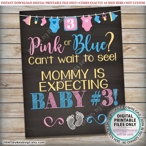 Baby Number 3 Pregnancy Announcement Pink Or Blue Cant Etsy Sweden