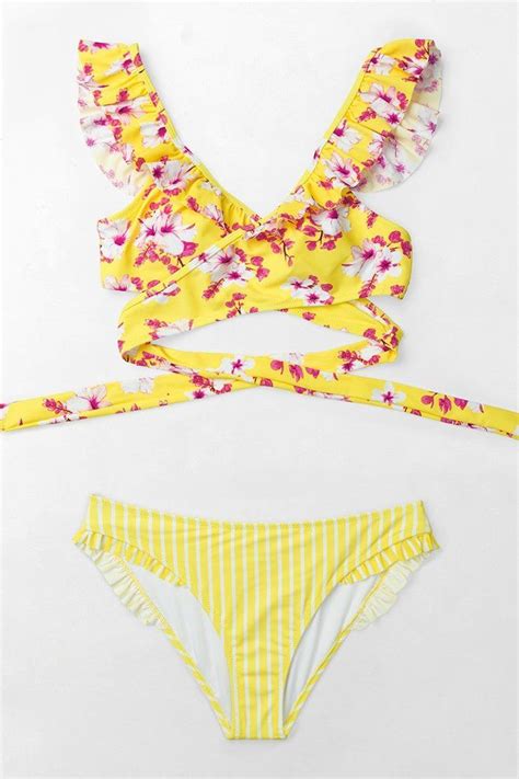 Cupshe Vivre A La Plage Bikini Floral Bikini Jaune Bikini Ray 91195