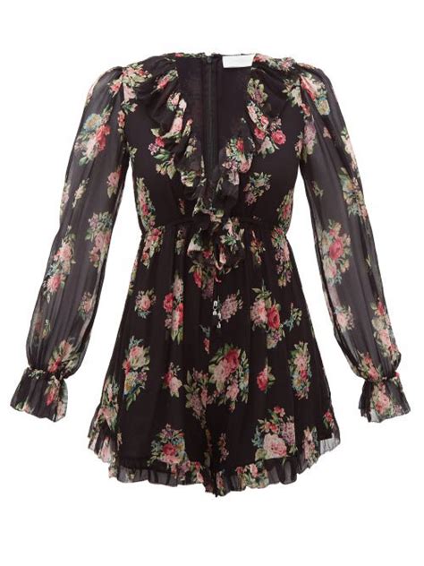 Buy Zimmermann Honour Floral Print Silk Chiffon Playsuit Black At 50