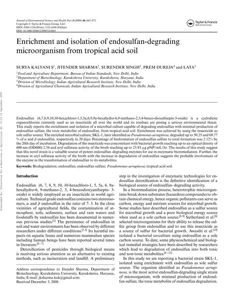 Endosulfan Does Not Bio Accumulate Due To Microbes In Soil Report PDF