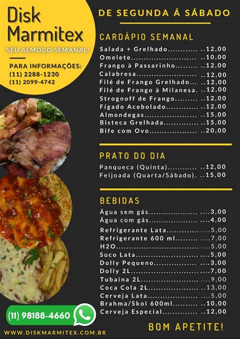 Menu Em Disk Marmitex Dona Sil Restaurante S O Paulo