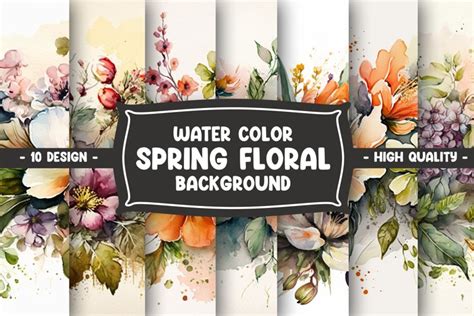 Water Color Spring Floral Background Set