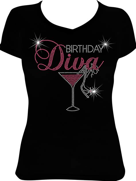 Birthday Diva Martini Bling Shirt Birthday Bling Birthday Etsy