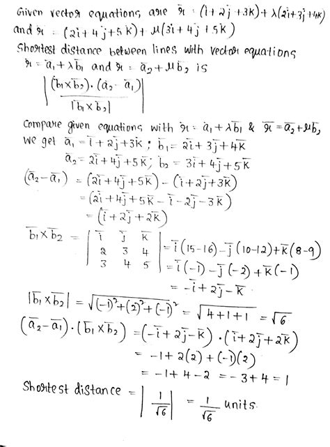 Find The Shortest Distance Between The Following Pairs Of Lines Whose