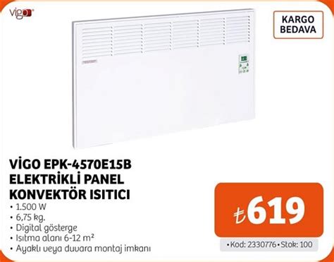 Vigo EPK 4570E15B Elektrikli Panel Konvektör Isıtıcı 1500 W İndirimde