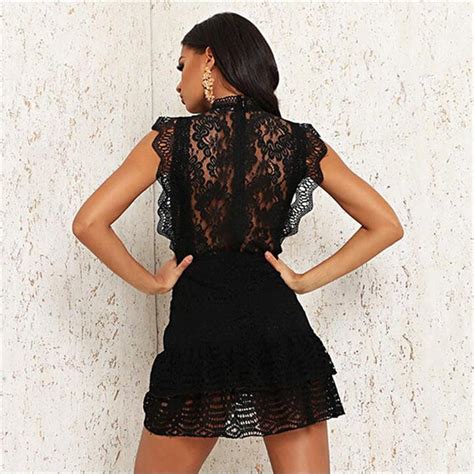 I Saw It First Lace Frill Wrap Skater Mini Dress Black Isawitfirst