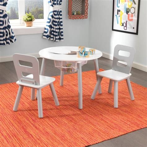 KidKraft 3 Piece Storage Table and Chair Set in Gray and White | Homesquare