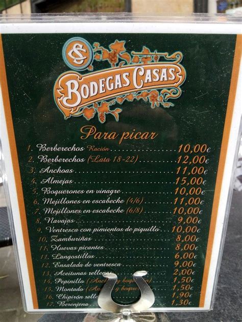 Menu At Bodegas Casas Pub Bar Madrid