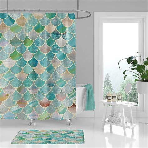 Mermaid Scales Shower Curtain Mermaid Bath Mat Mermaid Etsy