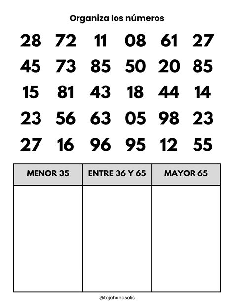 Organiza los números Ejercicios de estimulacion cognitiva Ejercicios