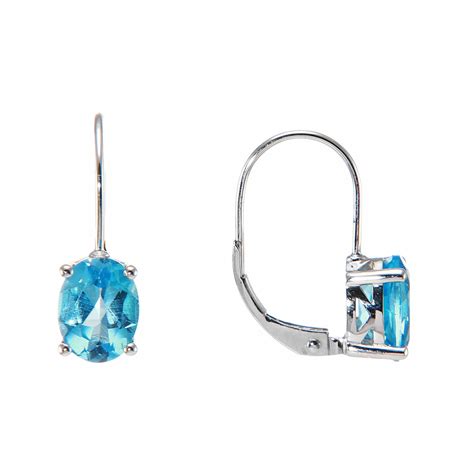 Boucles D Oreilles Dormeuses Or Blanc Topaze Bleue Ref