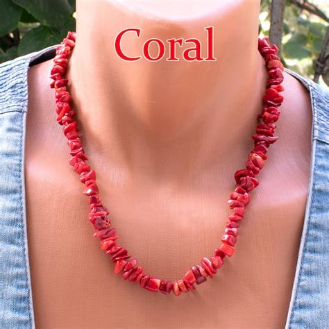 Coral Bead Necklace Etsy