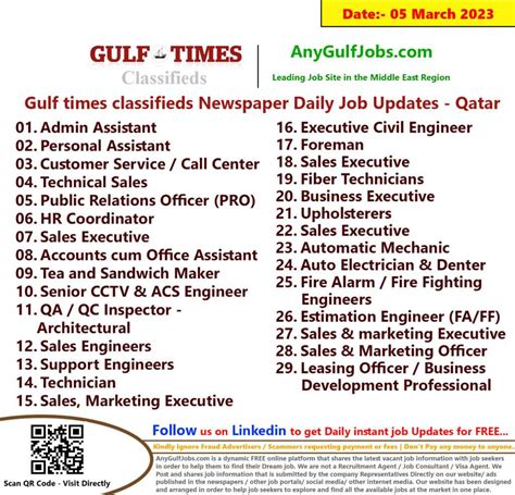 Gulf Times Classifieds Job Vacancies Qatar 05 March 2023 2025