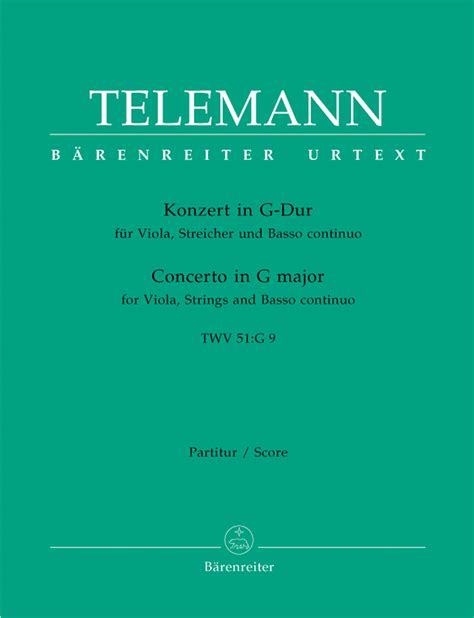 Telemann Viola Concerto In G Major Twv 51 G9 Barenreiter Us