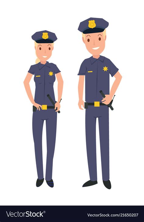 Male And Female Police Officer In Cartoon Style Vector Image